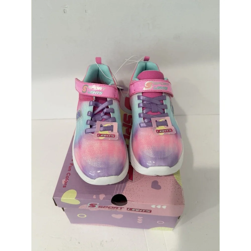 SKECHERS Sport Light Up Kids Girls 4 Shoes Sneakers Slip On Pink School New Walk
